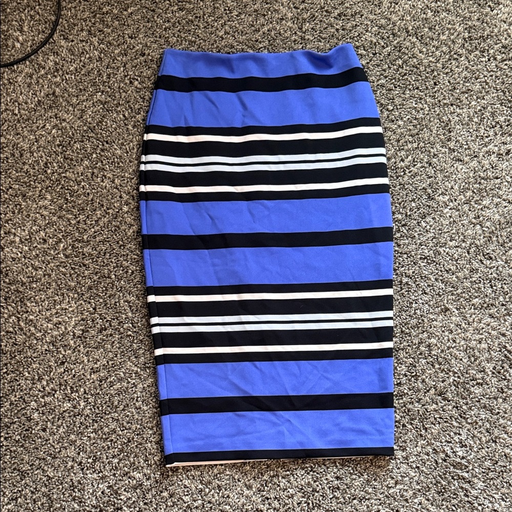 Express Blue and Black Striped Pencil Skirt